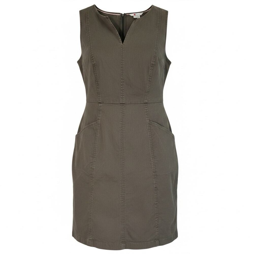 Boden Helena Chino Dress Sleeveless V-Neck Knee Length US 12L Pockets Stretch